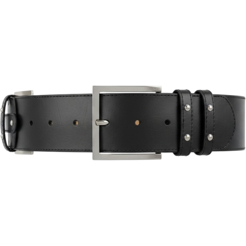 Preston & York Wide Waist Belt Women Size L Black Leather Silver Buckle Studded